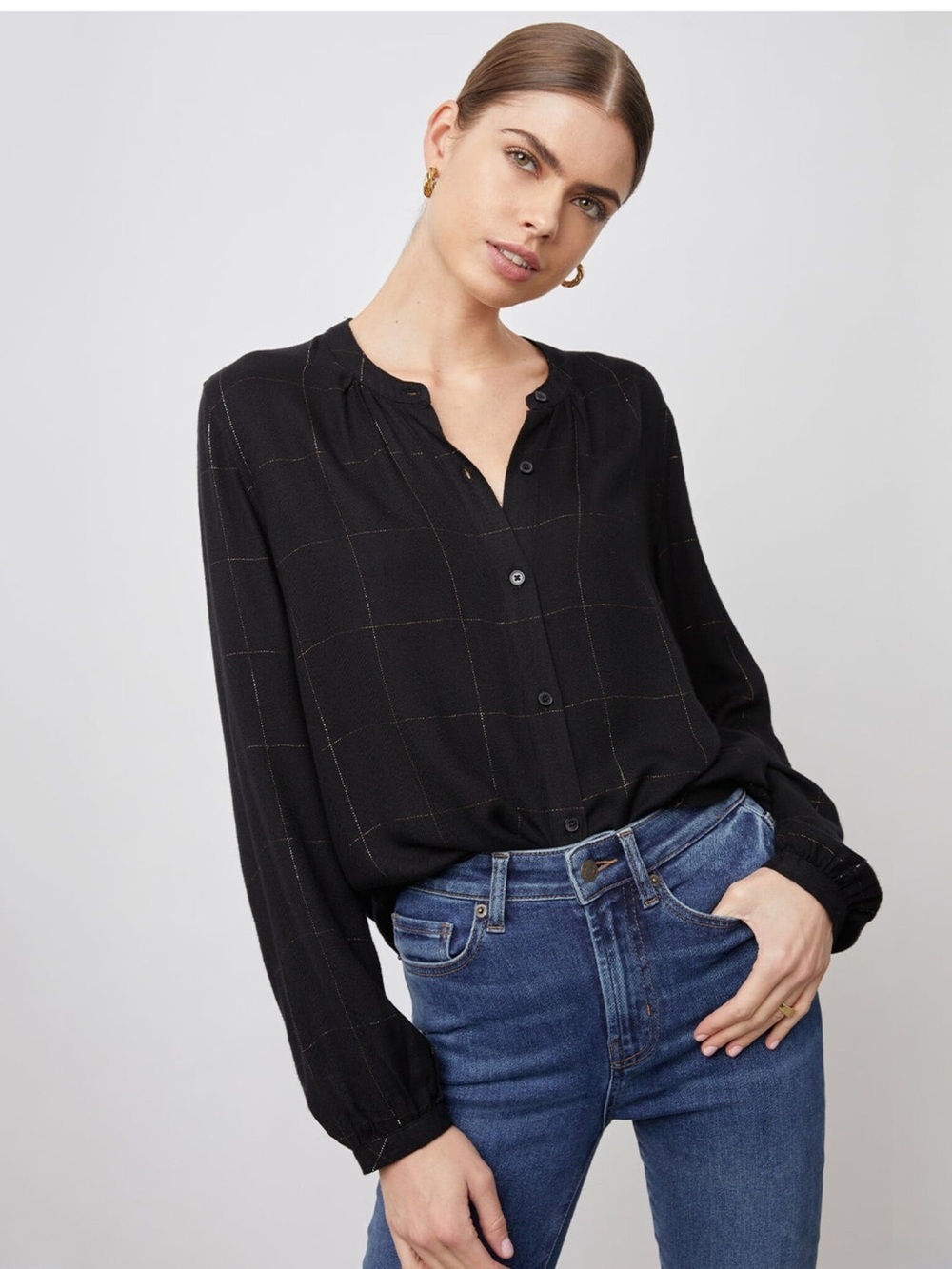 Eloise Button Down Top in Ebony Tinsel Size Small